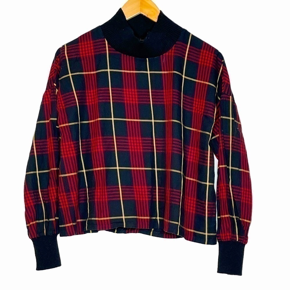 𝅺nwot Zara Woman Plaid Mock Turtleneck Top Size XS